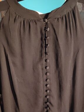 Joie Sheer Long Sleeve Black Button-Front Short Dress